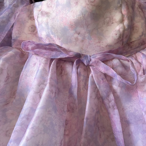 Fanciful Doll Floral Organza Mini Babydoll Dress Purple Pink Size Small - Picture 3 of 15
